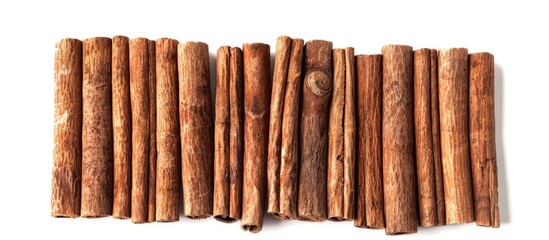 Poster - Top view of aromatic cinnamon sticks isolated on white Cinnamon on a white background cutout Top view. with copy space image. Place for adding text or design