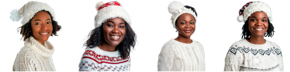 Wall Mural - Four women are smiling and wearing white sweaters and hats