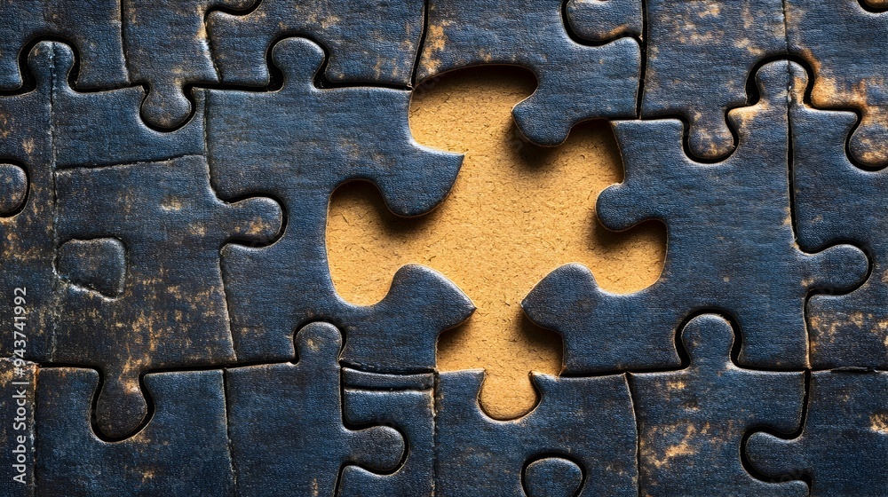 Incomplete jigsaw puzzle with one piece missing symbolizing an ...