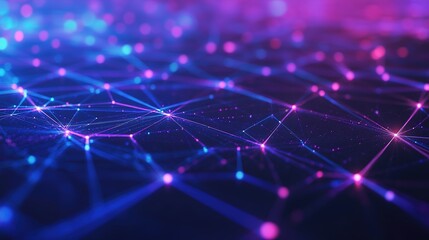 Poster - Abstract depiction of interconnected nodes and lines in a vibrant digital landscape with neon colors and a futuristic feel
