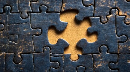 Poster - Incomplete jigsaw puzzle with one piece missing symbolizing an unfinished task a problem to solve or a challenge to overcome  The concept represents the potential for growth development
