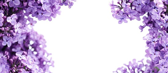 Aufkleber - A frame of fresh purple flowers on a white background Festive banner with copyspace Blurry and selectively focused