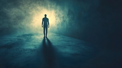Poster - A human figure emerging from the darkness symbolizing the process of self revelation personal growth and the of one s inner identity