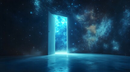 Poster - A surreal and captivating digital depicting a door opening to reveal an expansive fantastical universe