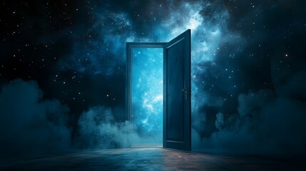 Poster - Revealing the Vast Universe of Endless Opportunities and Possibilities   A Symbolic Doorway Opening to Boundless Imagination and Discovery