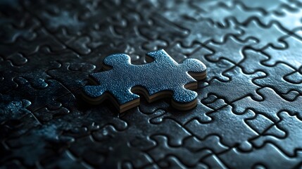 Poster - Floating Jigsaw Puzzle Piece Above Incomplete Puzzle Symbolizing the Missing Piece and Opportunity for Creativity and Problem Solving