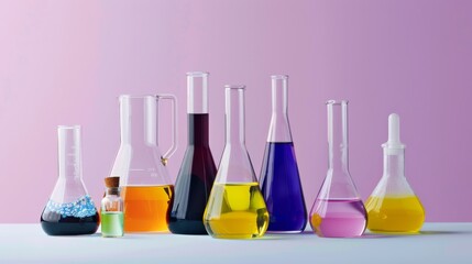 Poster - Lab glassware with assorted chemical solutions