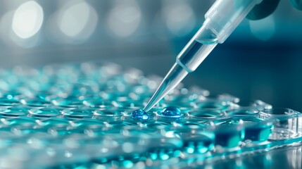Poster - Lab technician filling microplate wells with pipette in clinical setting