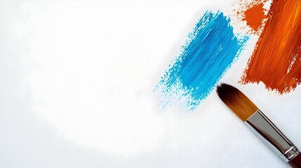 Poster - Minimalist abstract painting with a single bold brushstroke of vibrant color against a clean white canvas creating a contemporary and visual expression with copy space