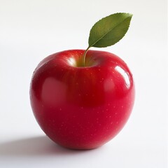 Wall Mural - Red Apple with Leaf on White Background.