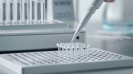 Poster - Medical researcher using pipette to dispense samples into microplate