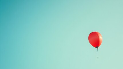 Poster - Single floating balloon suspended gracefully against a clear blue sky with ample blank space for adding design elements text or other creative content
