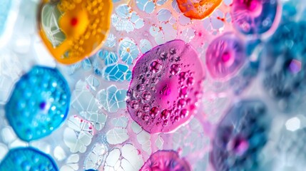Aufkleber - Microscope slide with stained cells viewed under high magnification