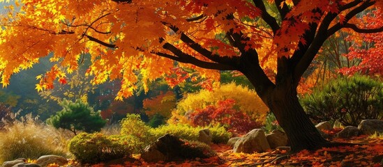 Fototapete - Many Japanese maples are beginning to change color. with copy space image. Place for adding text or design