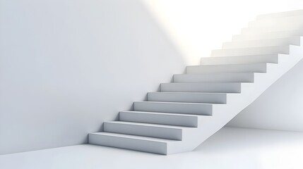 Poster - Elegant and Minimal White Staircase Design with a Single Highlighted Step and Ample Copy Space for Graphic Elements or Text Overlay