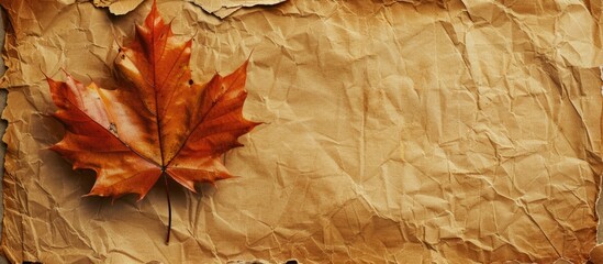 Aufkleber - An aged empty sheet of paper resting on vibrant maple leaves Thanksgiving fall season. with copy space image. Place for adding text or design