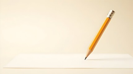 Poster - A single pencil standing upright on a blank sheet of white paper providing ample copy space around the minimal and simple object for text or design overlay
