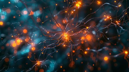 Aufkleber - Neural network with active synapses, bright electric waves