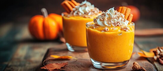 Leinwandbilder - Homemade pumpkin pudding for fall gourmet dessert image. with copy space image. Place for adding text or design