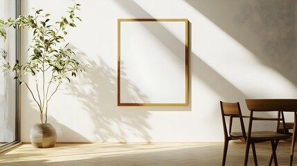 Poster - Minimalist picture frame with clean white background and copy space for adding artwork photographs or design elements  Simple modern frame perfect for gallery walls home or office decor