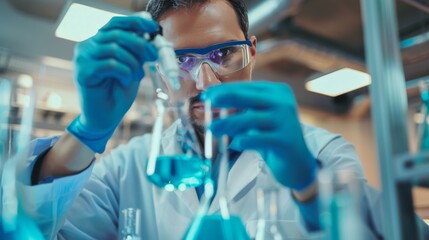 Poster - Scientist conducting chemical experiment in a laboratory