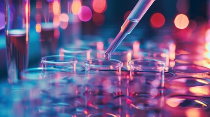 Poster - Scientist pipetting medical samples into microplate in clinical lab