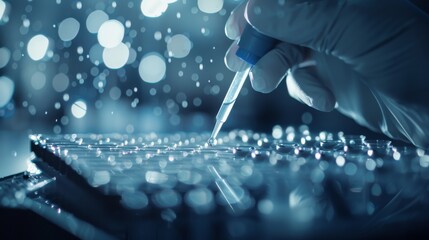 Poster - Scientist preparing microplate with pipetted samples in laboratory