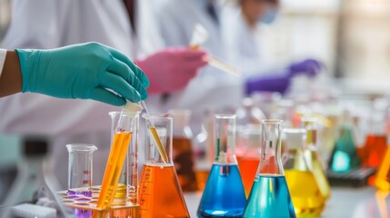 Poster - Scientists working with chemical formulas in a modern laboratory