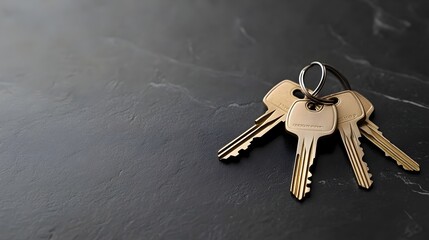 Poster - Minimalist set of keys laid out on a blank neutral colored surface with ample copy space  The simple modern design showcases the essential functional nature of the keys against a clean