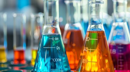 Poster - Set of beakers filled with different colored solutions