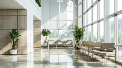 Poster - Spacious hospital waiting area with comfortable seating and large windows