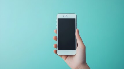 Poster - Closeup of a single human hand holding a sleek minimalist smartphone device with empty copy space for digital design technology or communication concepts