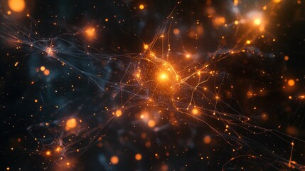 Poster - Abstract Neuron Network with Glowing Lights and Sparks - Neural Science Background