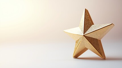 Poster - Golden star is standing on a white background with a warm light coming from the left, perfect for concepts like success, achievement or rating