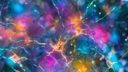 Aufkleber - Vibrant neural network pattern, colorful synapses firing