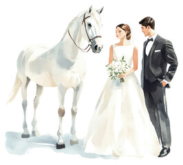 Canvas Print - PNG Elegant wedding couple with horse