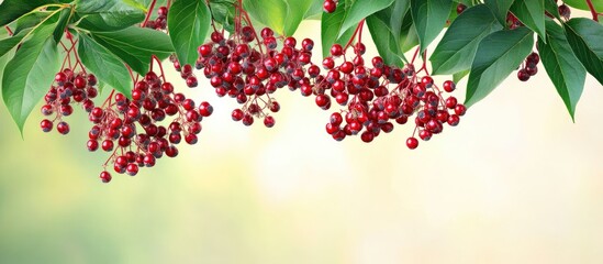 Poster - Red elderberry branches with clusters of ripe berries. with copy space image. Place for adding text or design