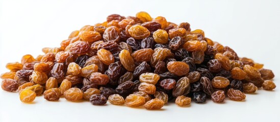 Poster - Pile of raisins on a white background. with copy space image. Place for adding text or design