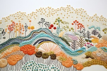 Wall Mural - Vintage Embroidery. Whimsical abstract landscapes romantic