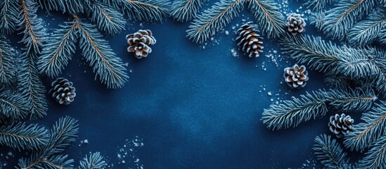 Wall Mural - Abstract navy blue nature themed Christmas background Winter frost texture. with copy space image. Place for adding text or design