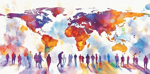 Poster - stock image of abstract digital technology network on white background with people and globe