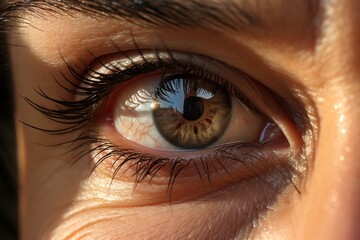 Wall Mural - A woman's eye with long lashes and a brown iris