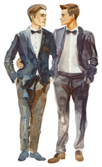 Poster - PNG Elegant watercolor illustration of grooms