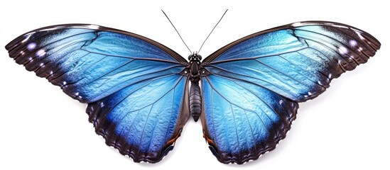 Aufkleber - A stunning Blue Morpho Butterfly set against a white background. with copy space image. Place for adding text or design