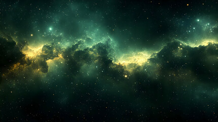 Wall Mural - A swirling green nebula with glowing yellow gas and scattered stars.