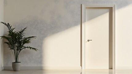 Poster - Minimalist Wooden Door with a Simple Metal Handle and Copy Space for Graphic Design or Product Placement