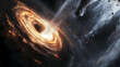 © Siasart Stock - A swirling, fiery black hole in space with glowing gas and dust.