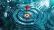 © Inlovehem - Precision archery concept with red arrow hitting a bullseye target in the middle of concentric water ripples, symbolizing accuracy and focus.