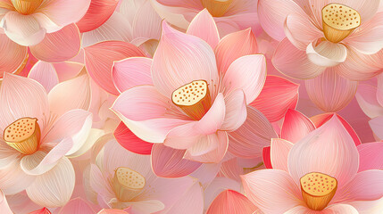 pink lotus floral background wallpaper, decorated with gold dots and lines