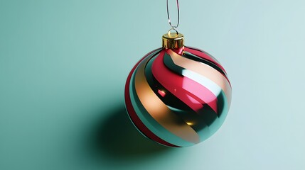 Wall Mural - Festive isometric 3D rendering of a Christmas ornament with flowing design elements and holiday colors